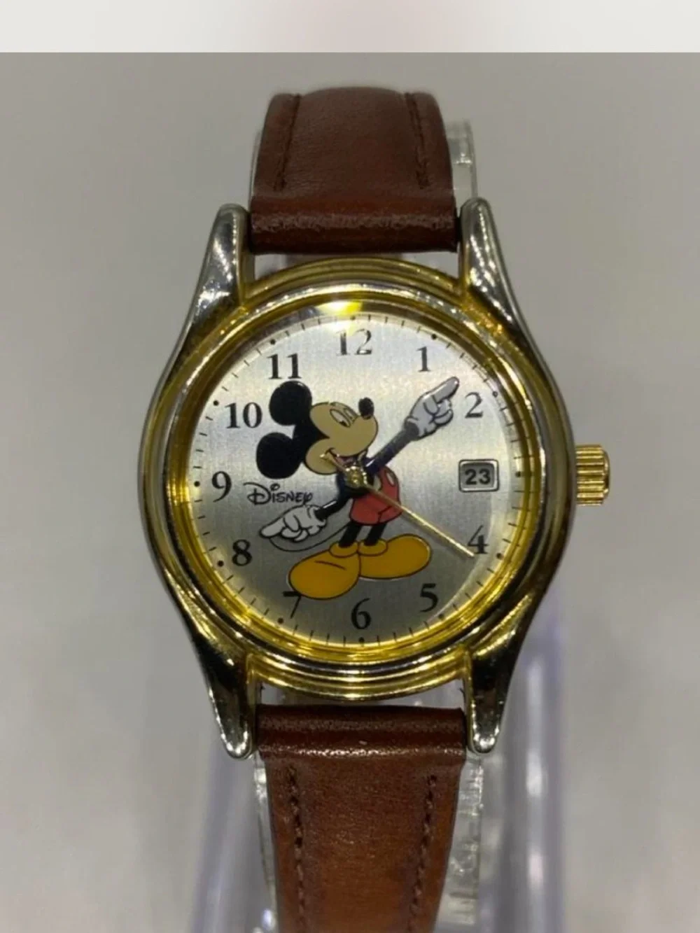 *** Disney  ^^^ Ladies Mickey Mouse Gold-Tone Watch / Tan  Leather Strap ***